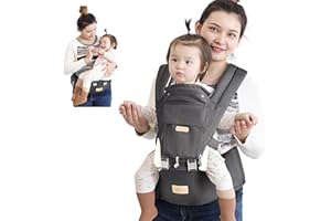 FRUITEAM Baby Carrier Newborn to Toddler, 6-in-1 Ergonomic & Adjustable Baby Carrier with Lumbar Support for All Seasons, Hands-Free, Adapt to Newborn, Infant & Toddler (Grey)