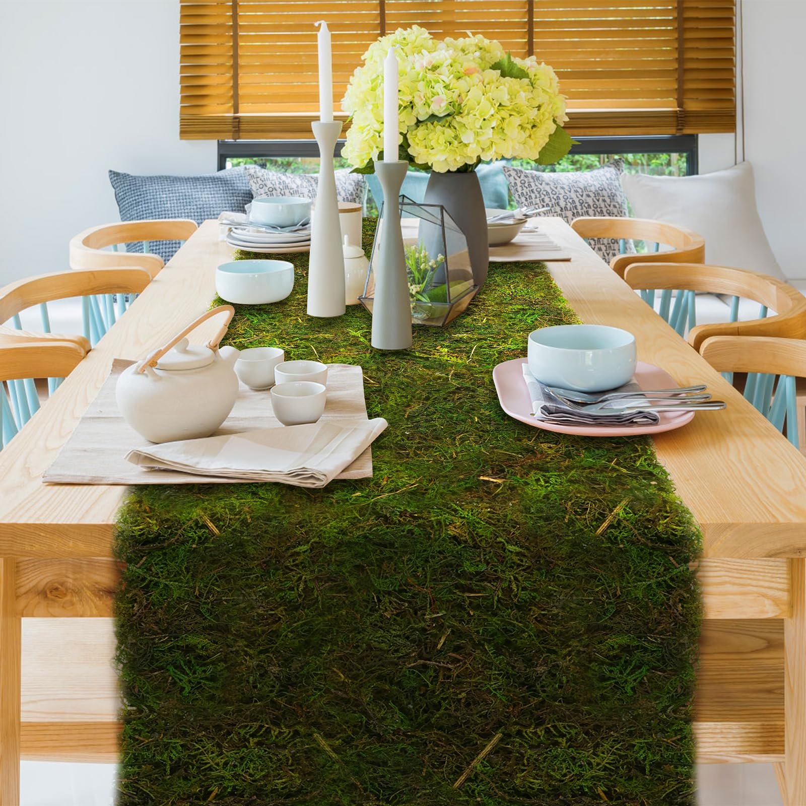 Photo 1 of (FAIR) 71" x 12" Dried Moss Table Runner Green Moss Sheet Roll for Crafts Preserved Moss Mat for Table Decoration Green Moss for Fairy Wedding Party Woodland Garden Decor