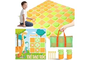 SevenQ Games for Family Fun 2-in-1 Giant Checkers Board Game & Tic Tac Toe Game with 24 Big Foam Discs-Washable Mat and Mesh Storage Bag-Ideal for Yard and Family Gatherings
