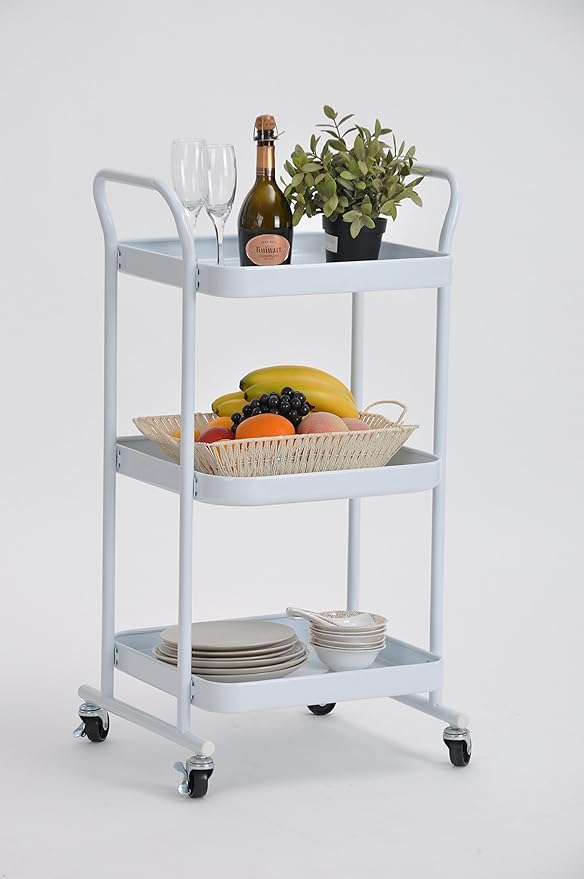 White Finish 3Tier Metal Utility Service Rolling Handle