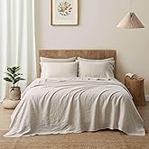 ATLINIA 100% Flax Linen Sheets Set King Size Natural Linen Bedding | Cooling Linen Bed Sheets Made of Pure French Flax Linen Fabric Farmhouse Deep Pocket Fitted Sheet Flat Sheet 2 Pillowcases
