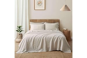 ATLINIA 100% Pure Flax Linen Bedding Set - Stone Washed French Linen Fabric Deep Pocket Fitted Sheet Farmhouse Flat Sheet 2 P
