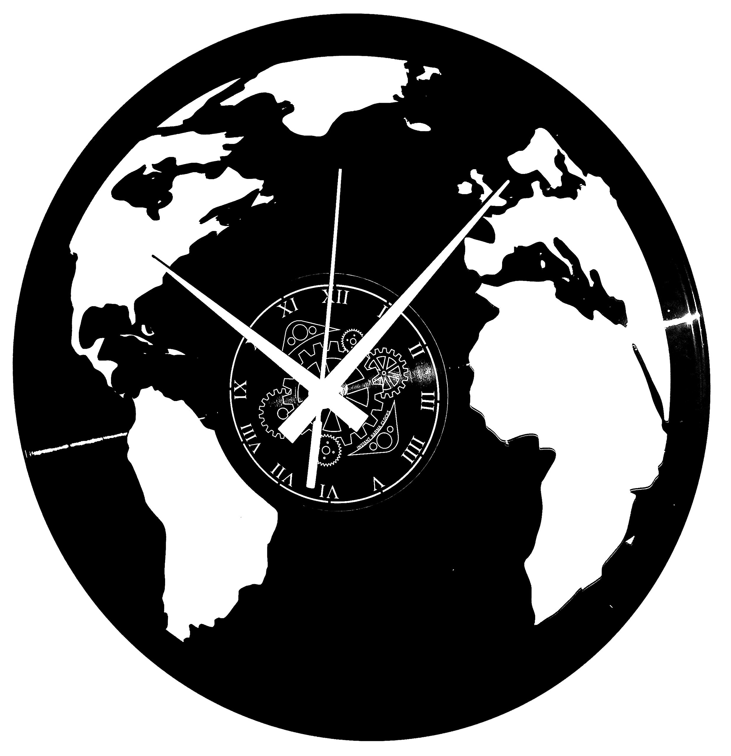 Instant Karma Clocks | World Map Wall Clock | Modern Travel-Inspired Decor for Globetrotters | Silent Quartz Movement | Gift Idea for Explorers and Geography Enthusiasts