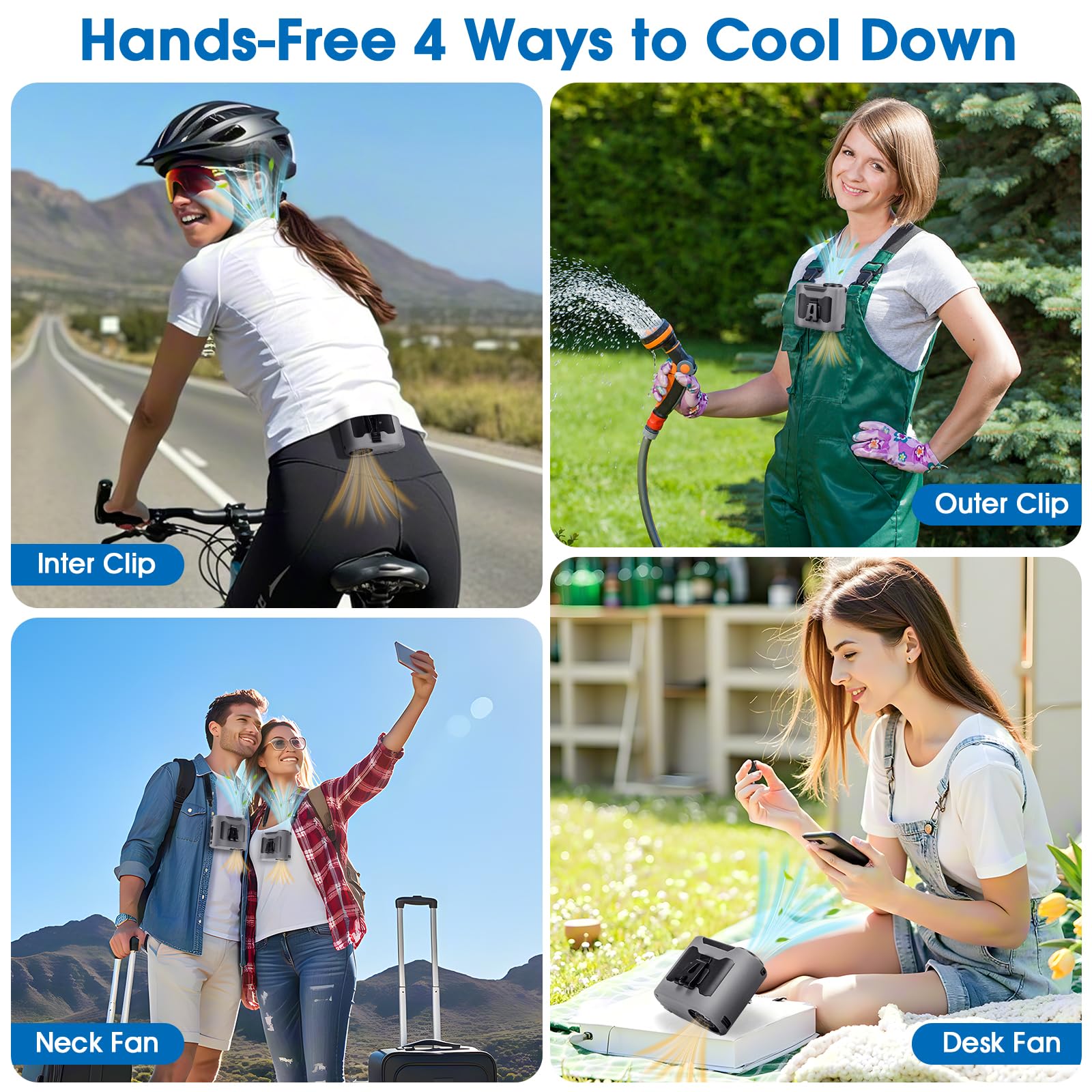 40H Portable Waist Fan, 14800mAh Rechargeable Wearable Shirt Clip Fan with Light, 16000 RPM Cooling Neck Body, Powerful 5 Speeds Belt Personal Cooling Fans for Outdoor Jobsite Camping Travel