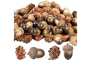 Syhood 200 Pcs Artificial Acorns for Craft Fake Natural Mini Pine Cone Decoration Simulation Lifelike Small Pine Cone with Natural Cap Fake Acorn Prop for Vase Filler Thanksgiving Autumn Winter Home