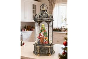 COZY-PAVILION Large Musical Christmas Snow Globes Lantern, 13" Lighted Electric Snowglobes with 8 Holiday Songs, 6H Timer Dual Power, Santa with Gifts Christmas Ornaments Snow Globe for Kids Adults, Gifts Men Women