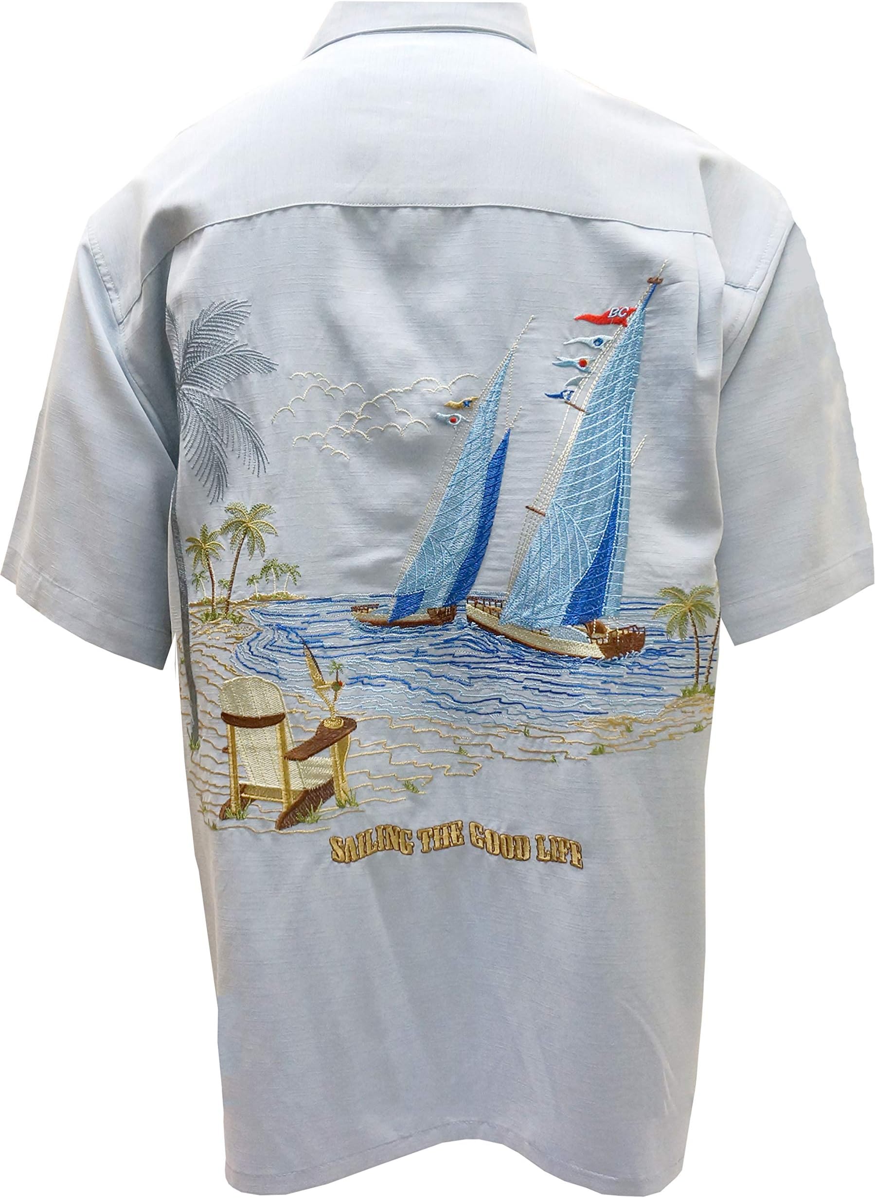 Men's Sailing The Good Life, Button Front Embroidered Camp Shirt