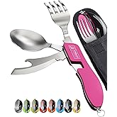 Orblue 4-in-1 Camping Utensils, 2-Pack, Portable Stainless Steel Spoon, Fork, Knife & Bottle Opener Combo Set - Travel, Backp
