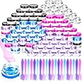 MotBach 100 Pcs 5g Empty Plastic Containers with Colored Lids,Mini Makeup Sample Containers, Small Sample Pot Jars Round Cosmetic Jars with Mini Spatulas for Liquid Sample Powder Creams Lotions