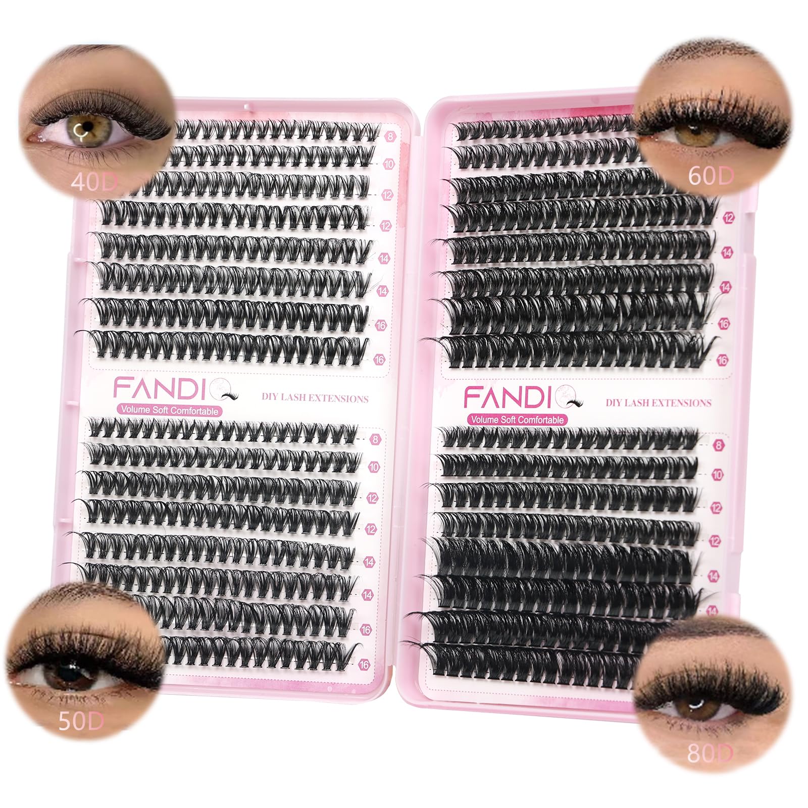FANDIQ Cluster Lashes Fluffy Individual Eyelashes 624pcs D Curl Individual Cluster Eyelashes 40D+50D+60D+80D Thick Volume Eyelash Clusters Natural Look Russian Lash Extensions for DIY at Home(C02) — image 1