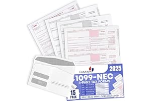 DUTYMARK 1099 NEC Tax Forms 2025 with Envelopes, 4 Part 15 Pack Tax Forms Kit and 15 Self-Seal Envelopes –Great for QuickBooks and Accounting Software, Value Pack for Business - Made in The USA - 15-Pack