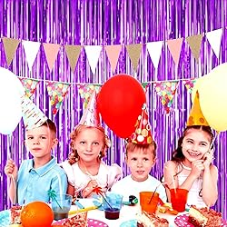 4 Pack Purple Foil Fringe Curtain Backdrop, 3.3Ft x