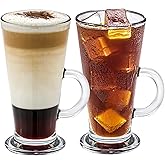Crystalia Tall Irish Coffee Mugs with Handle, Large Colombian Glasses Set of 2, Tall Funnel Clear Glasses for Iced Coffee, Latte, Cappuccino, and Hot Chocolate, Big Plain Glass (Large 12 oz)