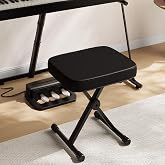 DUMOS Adjustable Padded Piano Bench, Guitar, Keyboard Stool | High-Density Sponge, 3-Position Height, Waterproof Non-Skid, X-Style, Adjustable, Portable