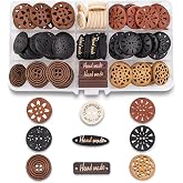 Mandala Crafts Large Assorted Carved Wooden Buttons for Sewing 100 PCs | Natural Real Wood, Bulk, Machine Washable, Boho, for Knitting, Crochet, Scrapbooking, Clothing, Sweaters, DIY Crafts