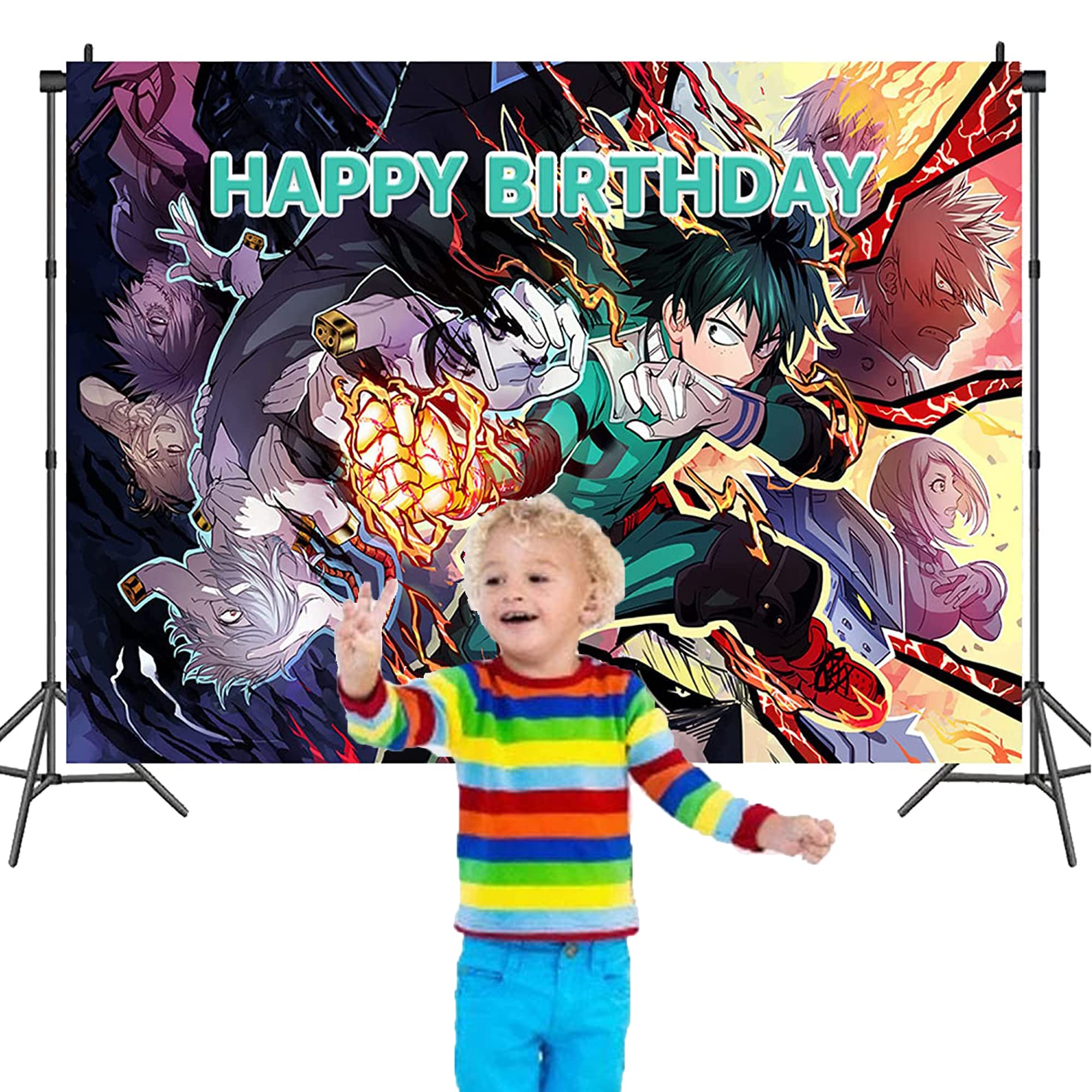 rosepartyh Anime Birthday Decoration My Hero Academia Backdrops Anime Photography Backdrops Children Happy Birthday Banner for Kids Birthday Party Decoration