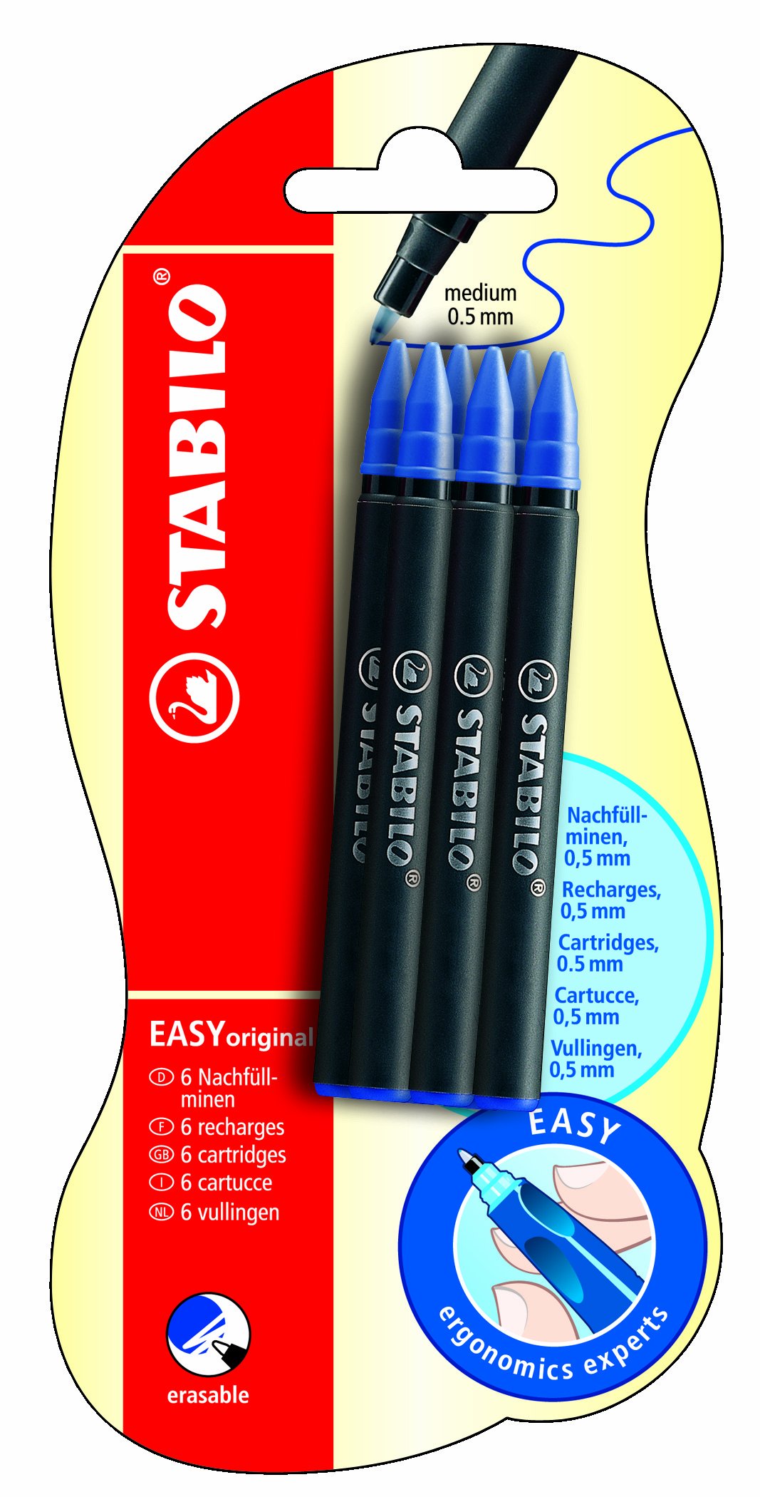 STABILO EASYoriginal Refill Cartridge Medium Pack of 6 Blue (Erasable)