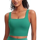 CRZ YOGA Butterluxe Square Neck Crop Tank Tops for Women - Workout Longline Sports Bras Padded Yoga Camisole