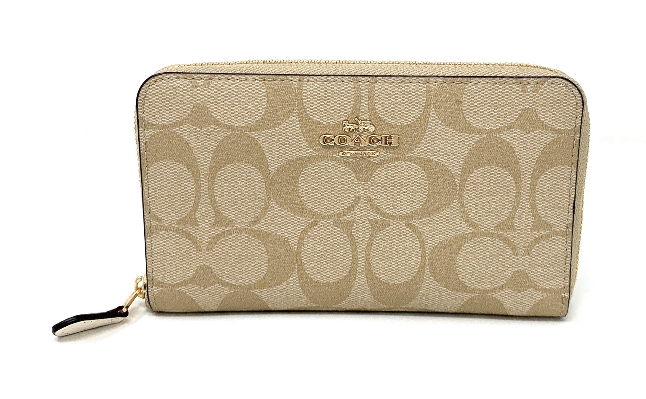 Coach Medium Zip Around Wallet in Signature Canvas, Light Khaki/Chalk, One Size, Medium Id Zip