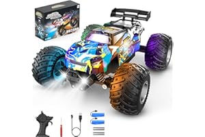 Rcjoyou Remote Control Car, 2WD Off-Road Rc Truck, 20 KM/H All-Terrain RC Cars with Headlights & Body Lights, 2.4GHz, 2 Batteries, Remote Control Car for Boys 4-7 8-12, Gift Toys for Boys Girls