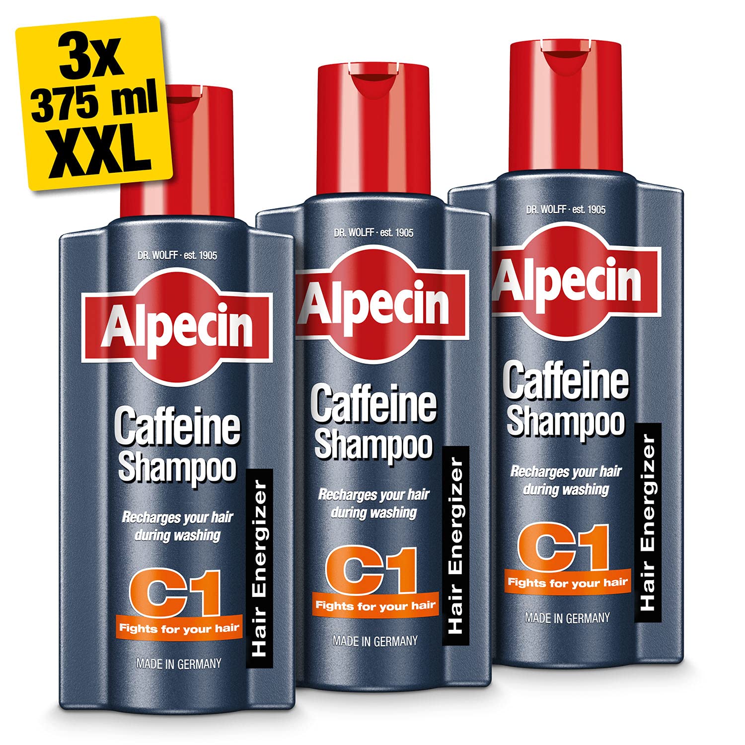 Alpecin Caffeine Shampoo C1 3x 375ml | Against Thinning Hair | Shampoo for Stronger and Thicker Hair | Natural Hair Growth Shampoo for Men | Hair Care for Men Made in Germany โ image 1