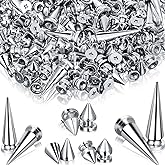 Ferraycle 250 Pieces Silver Cone Spikes Screwback Studs Multiple Sizes Cone Spikes for Halloween Cosplay Screwback Studs Rivets Punk Rock Bullet Rivets for DIY Clothing Leather Craft