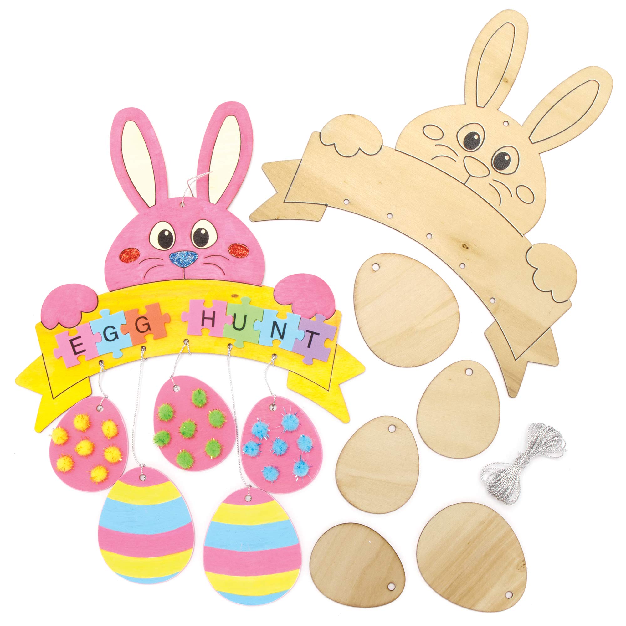 Baker Ross Easter Bunny Wooden Mobiles - Pack of 2, Easter Crafts, Craft for Kids (AX762)