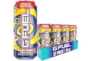 G Fuel Energy Drink, Peach Ring Candy, Sugar Free Beverage with 300mg Caffeine, Daily Energy Boost with Focus Amino, Vitamin + Antioxidants, 16 oz Cans (Sonic, 12-Pack)