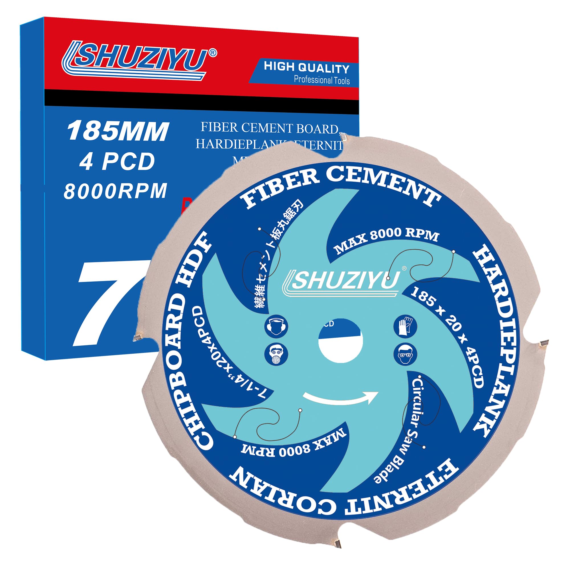 LSHUZIYU 185mm-4PCD, Centre hole 20mm, Polycrystalline Diamond Tipped 4 PCD, Hardie blade, Fiber Cement Board Circular Saw Blade — image 1