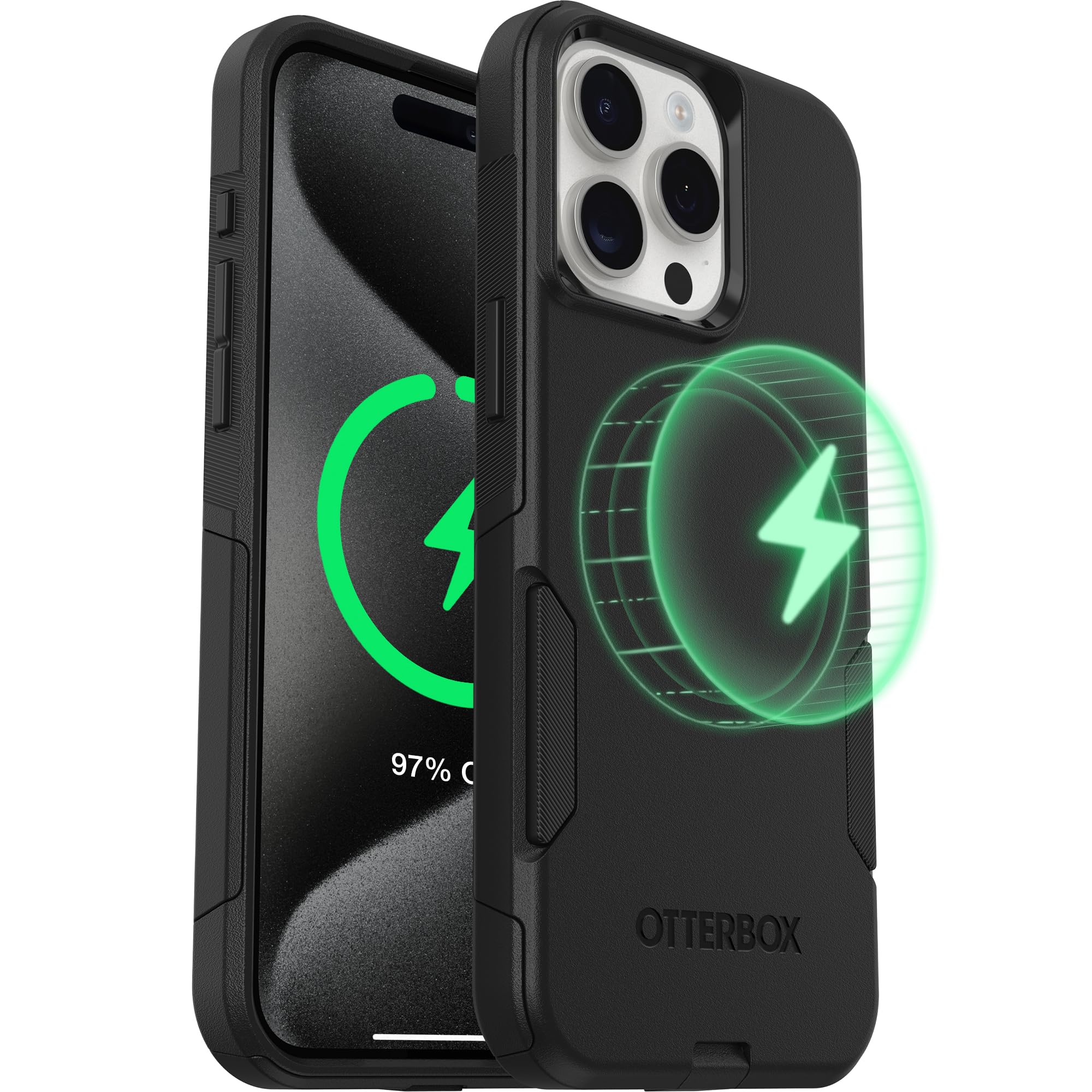 OtterBox iPhone 15 Pro - Commuter MagSafe Case - Slim & Tough - Pocket-Friendly - Dual Layer Drop Protection - Port Covers – Non-Retail Packaging - Black