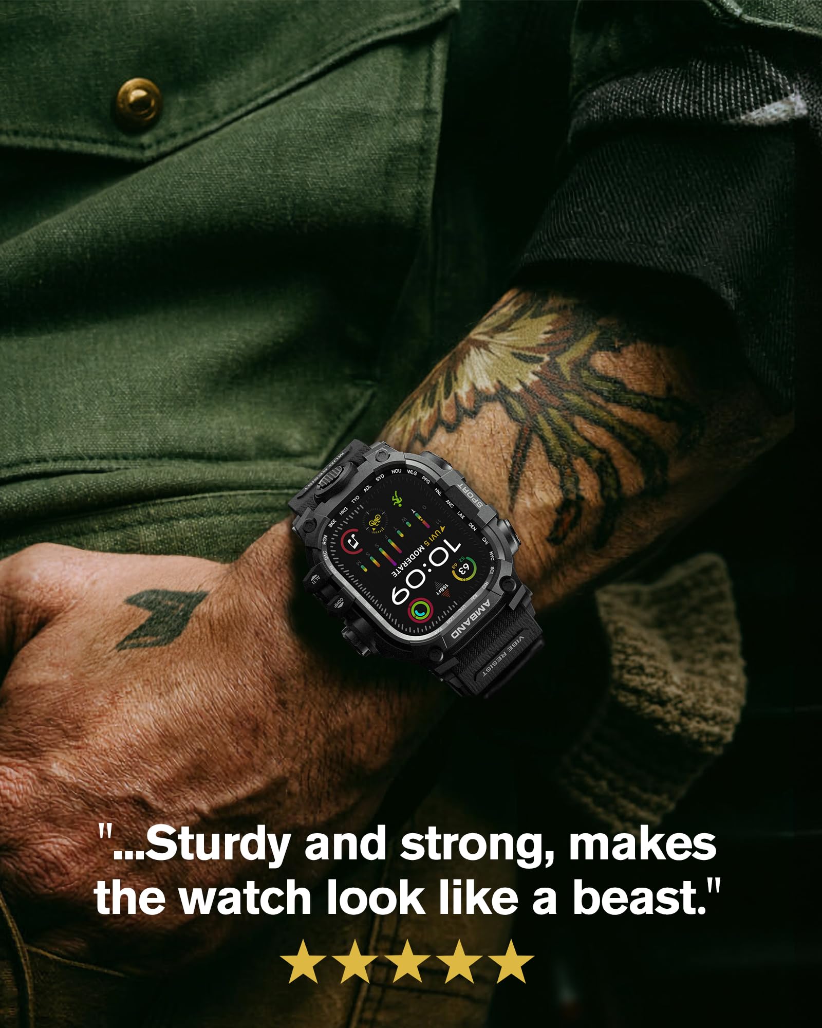 amBand Rugged Case with Band for Apple Watch Ultra 3/2/1 49mm, M3 Military Grade Shockproof Cover, Includes Screen Protector Kit, Tactical Band for Men - Compatible with iWatch Ultra, Matte Black