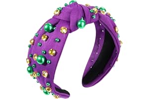 GLBCC Mardi Gras Hairband for Women Purple Pearl Rhinestone Knotted Headband Carnival Parade Party Hair Accessories