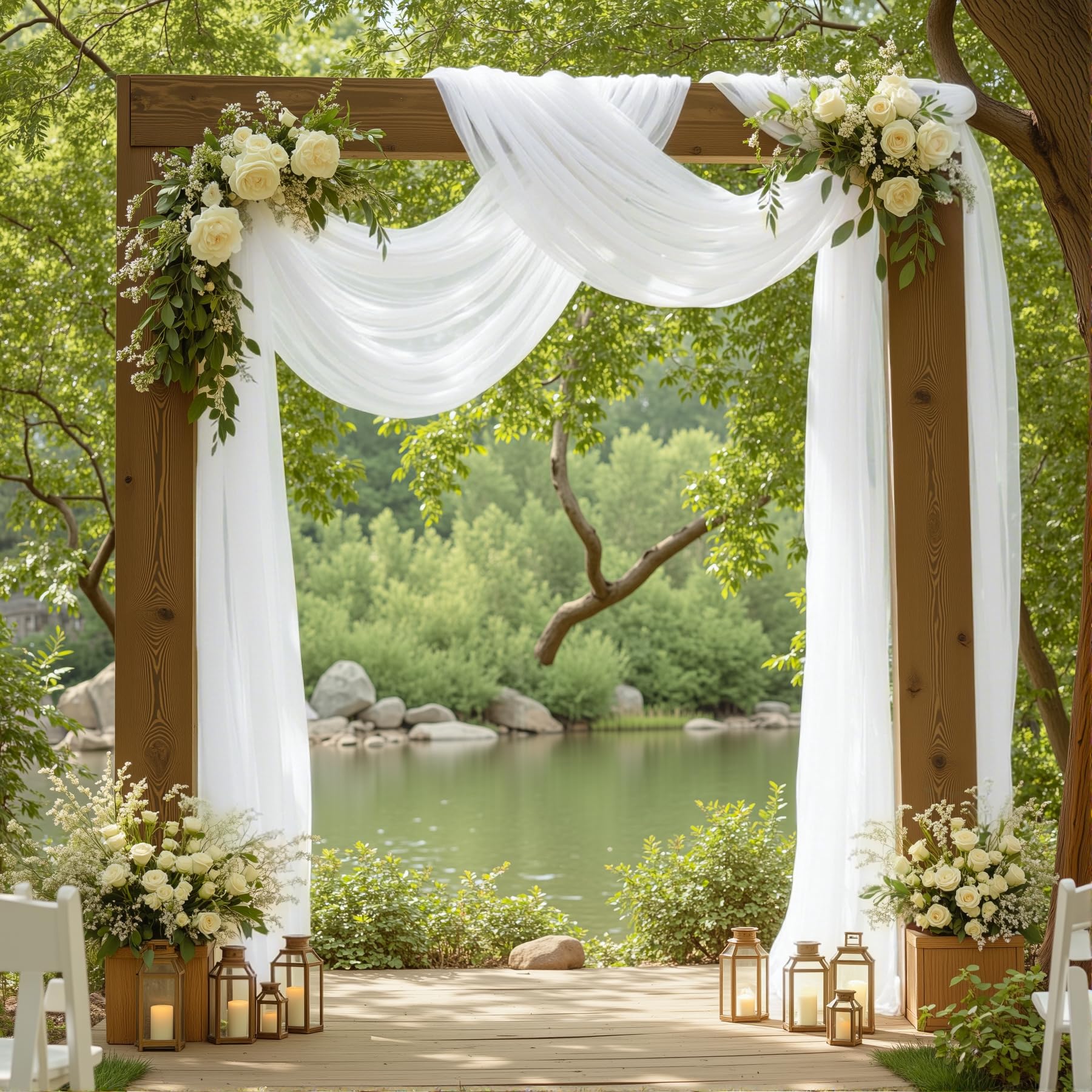 Photo 1 of 2 Panels Wedding Arch Draping Fabric White Sheer Backdrop Curtain Arch Drape for Wedding Ceremony Reception,Bridal Shower Party Decorations 28" X 19ft