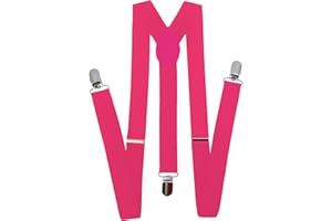 Navisima Adjustable Elastic Y Back Style Suspenders for Men and Women With Strong Metal Clips, Hot Pink