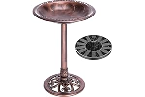 VIVOHOME Polyresin Antique Outdoor Bronze Garden Bird Bath and Solar Powered Round Pond Fountain Combo Set