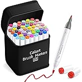 Caliart Alcohol Markers Brush Tip, 51 Colors Dual Tip Artists Coloring Markers Set Brush & Fine, Permanent Alcohol Based Colored Sketch Pens, Art Supplies Gifts for Adults Illustration Drawing