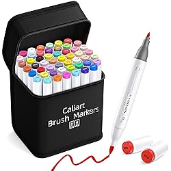 Caliart Alcohol Markers Brush Tip, 51 Colors Dual