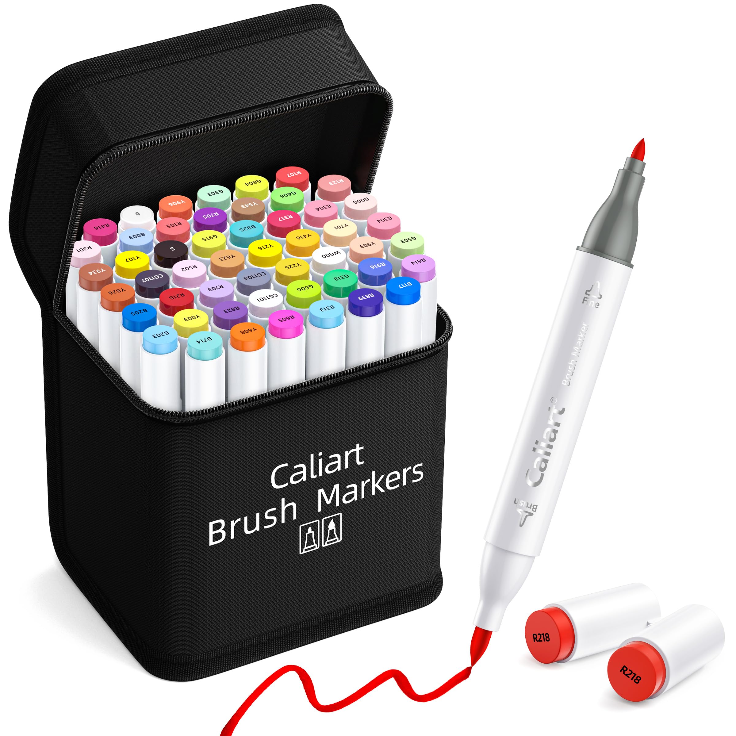 Caliart Alcohol Markers Brush Tip, 51 Colors Dual