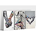 Graffiti Wall Art - Street Art Canvas Graffiti, 3 Pieces Wall Art Graffiti, Graffiti Picture Lover Hands Prints for Bedroom Decor, Pop Art Wall Decor, Modern Framed Artwork for Home Decor (12x18x3Pcs)