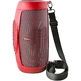 Silicone Cover Case for JBL Charge 5 Portable Bluetooth Speaker, with Shoulder Strap & Carabiner for Outdoor Traveler/Music Lover, Beach, Pool, Cycling, Hiking, Camping, Protective Pouch Only (Red)