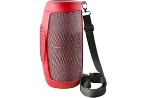 ALKOO Silicone Cover Case for JBL Charge 5 Portable Bluetooth Speaker, with Shoulder Strap & Carabiner for Outdoor Travelers/Music Lovers to Beach/Cycling/Hiking/Camping - Protective Pouch Only - Red