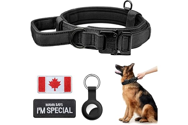 OEBEESA Tactical Dog Collar, Heavy Duty K9 Collar with Handle and 2 Patches, 1000D Nylon Military Grade Pet Gear for Large &