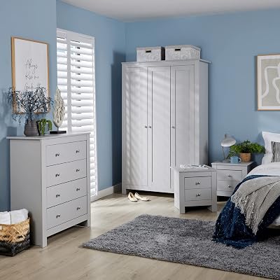 Home Source Nyon 4 Piece Grey Bedroom Set with Wardrobe & Tables