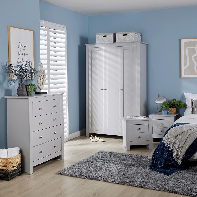 Home Source Nyon 4 Piece Grey Bedroom Set with Wardrobe & Tables