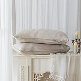 EVERLY 100% Linen Pillowcases Set of 2, Envelope Overlap Closure French Natural Washed Flax Pillowcases 20x26inches-Natural Linen