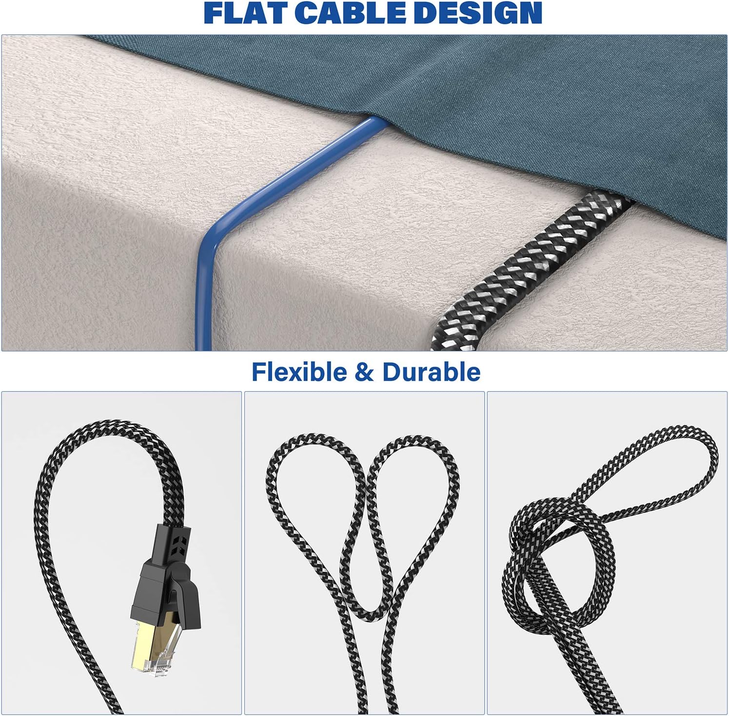 Cat 8 Ethernet Cable 25 ft, 26AWG Nylon Braided High Speed Heavy Duty Cat8 Network LAN Patch Cord, 40Gbps 2000Mhz SFTP RJ45 Flat Cable Shielded in Wall, Indoor&Outdoor for Modem/Router/Gaming/PC: Industrial & Scientific