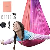 OUTREE Sensory Swing for Kids, Double Layer Therapy Hammock, Indoor Swing with 360° Swivel Hanger Kit and Adjustable Straps, Autism Sensory Product for Autism, ADHD or SPD (Pink Starry-Sky Printed)