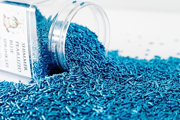 SHIMMER PEARLIZED BLUE SPRINKLES-DAIRY FREE,GLUTEN FREE,EGG FREE,VEGAN,SOY FREE,NUTS FREE,KOSHER,LARGE,BULK CANDY,CUPCAKE,COOKIES AND CAKE TOPPER,JIMMIES,