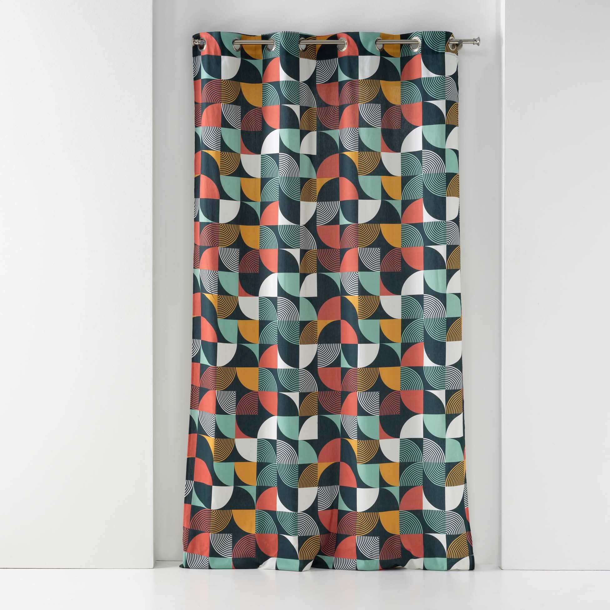 Douceur d'Intérieur, Rythmo 140 x 240 cm Orange Cotton Printed Eyelet Curtains