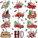 Whaline 12 Pcs Christmas Turck Hanging Ornaments Acrylic Xmas Tree Red Truck Santa Double-Sided Hanging Decor Retro Car Ho Joy Farmhouse Ornaments for Christmas Tree Holiday Home DIY Craft Supplies